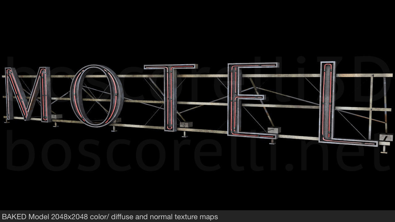 Rooftop Neon Motel Sign Low-poly 3D model_6