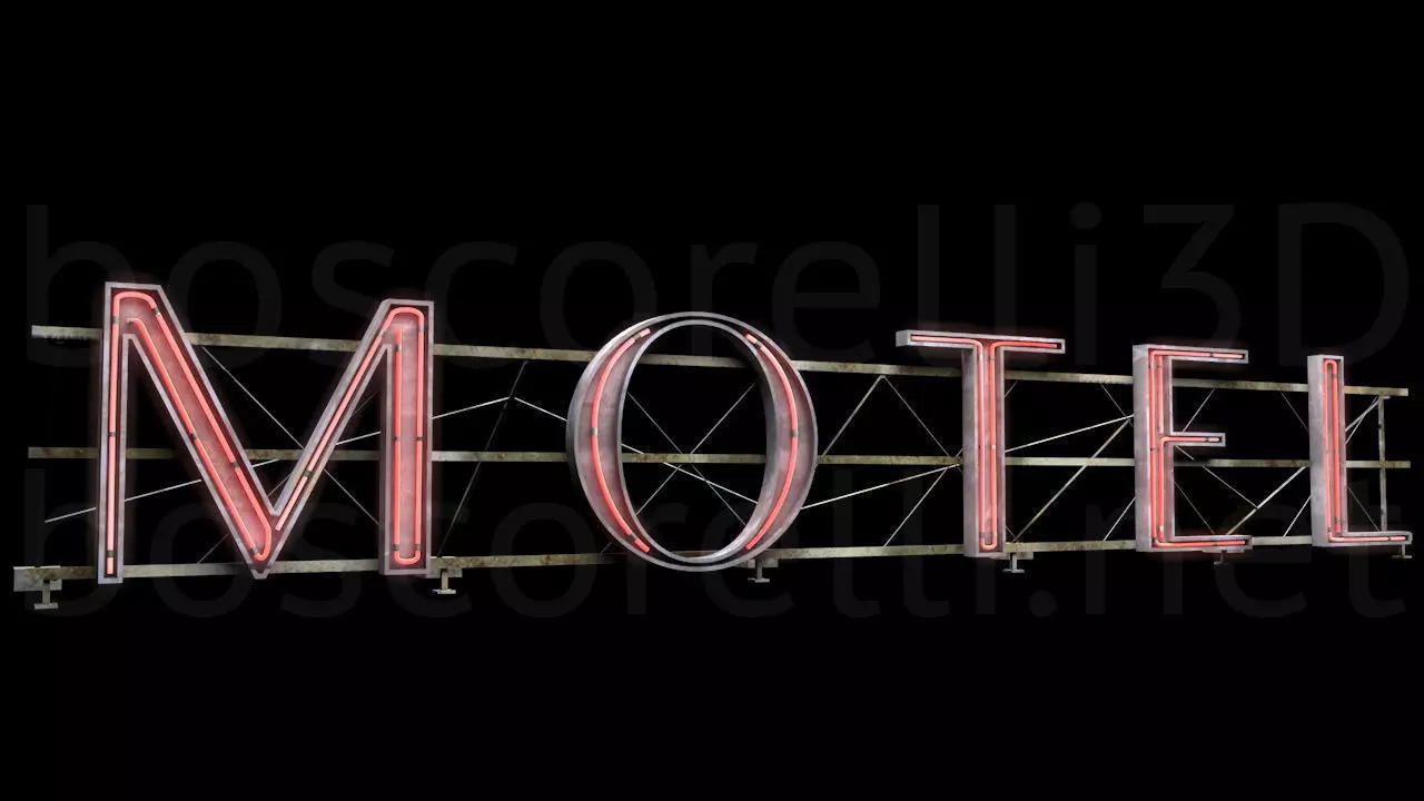 Rooftop Neon Motel Sign Low-poly 3D model_0
