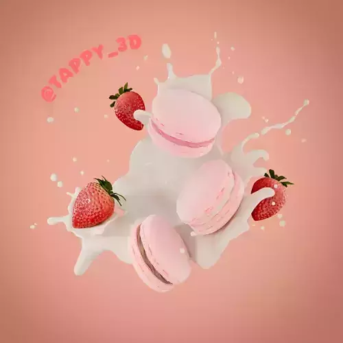 Strawberry Milk Macaron high detailed