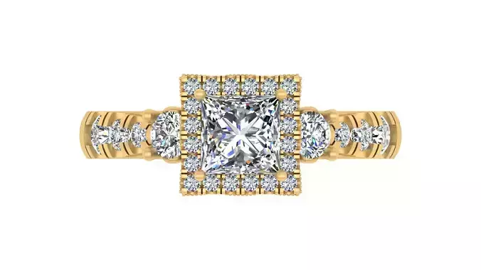 Princess-Cut Blue Gemstone Halo Engagement Ring