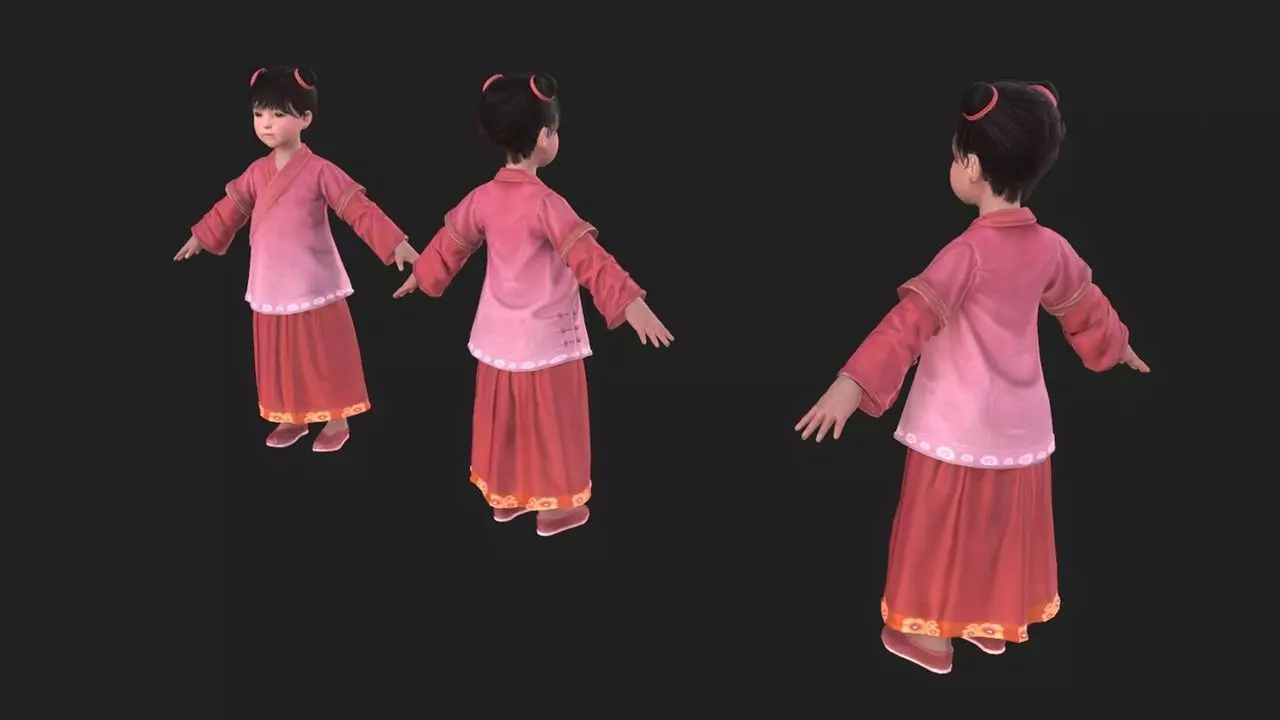Ancient Little Girl Animation Low-poly 3D model