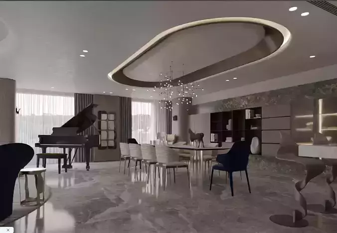 The guest dining room in the villa 3D model