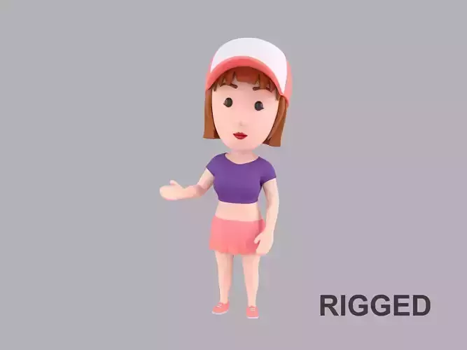 Cartoon Female Character Rigged 100
