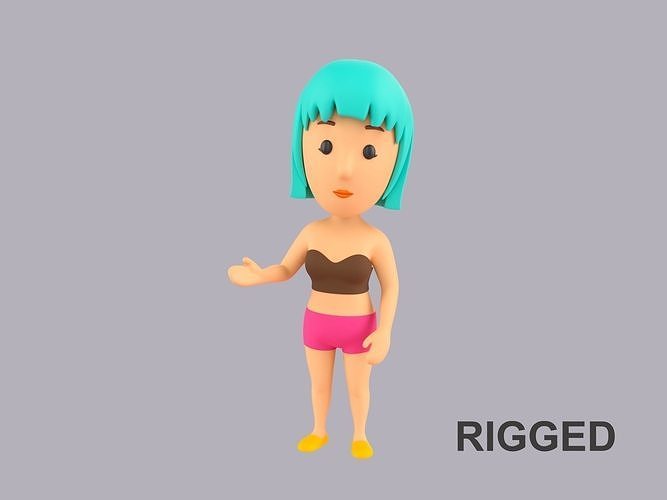 Cartoon Female Character Rigged 098 3D model