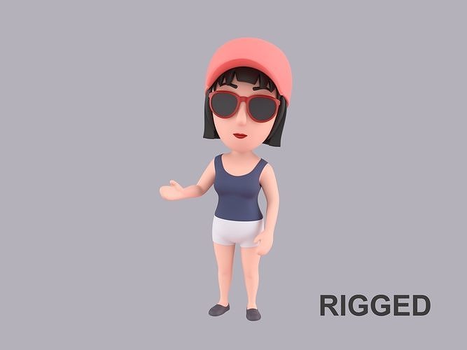 Cartoon Female Character Rigged 095 3D model