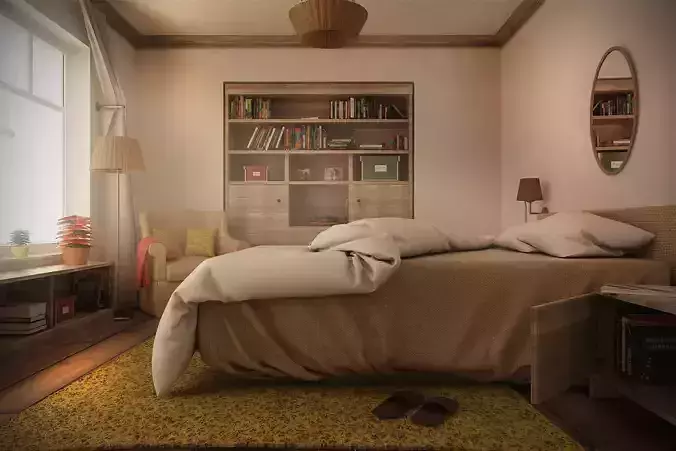 Farmhouse Bedroom Day and Night 3D model