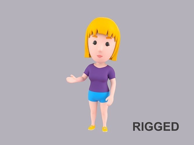 Cartoon Female Character Rigged 082 3D model
