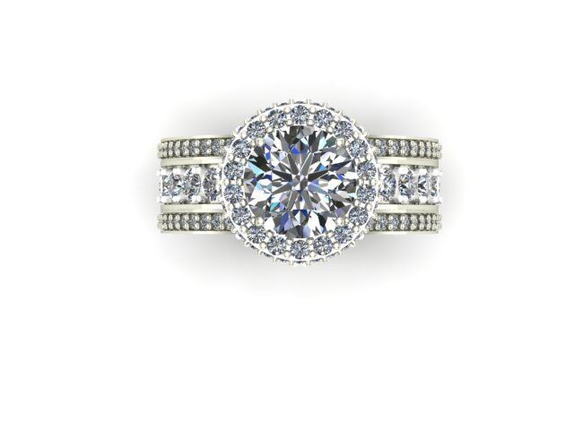 Engagement Ring Many Round Diamonds On It 3D model_3