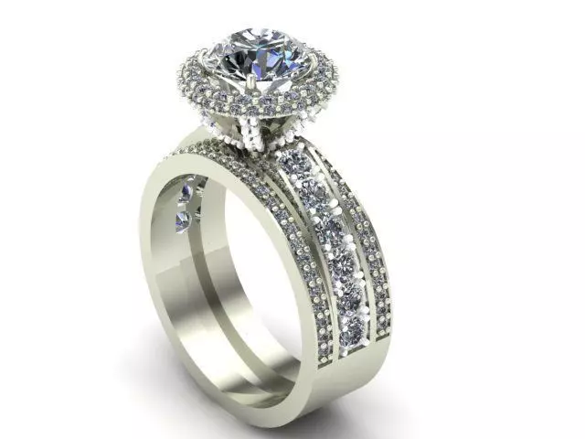 Engagement Ring Many Round Diamonds On It 3D model_0