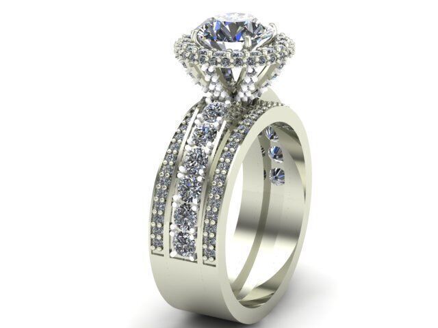 Engagement Ring Many Round Diamonds On It 3D model_2