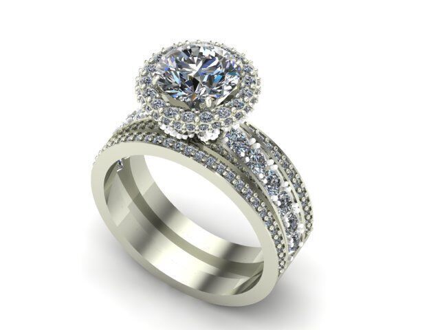 Engagement Ring Many Round Diamonds On It 3D model_1