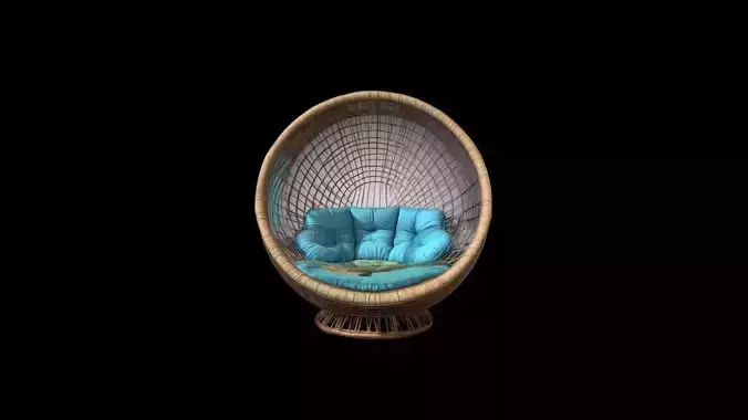 3d Model Stylish Room Interior With Comfortable Papasan Chair