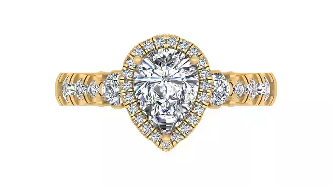 Pear-Cut Blue Gemstone Halo Engagement Ring