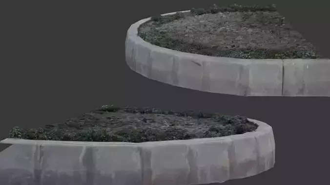 Urban Concrete Planter with Foliage Low-poly 3D model