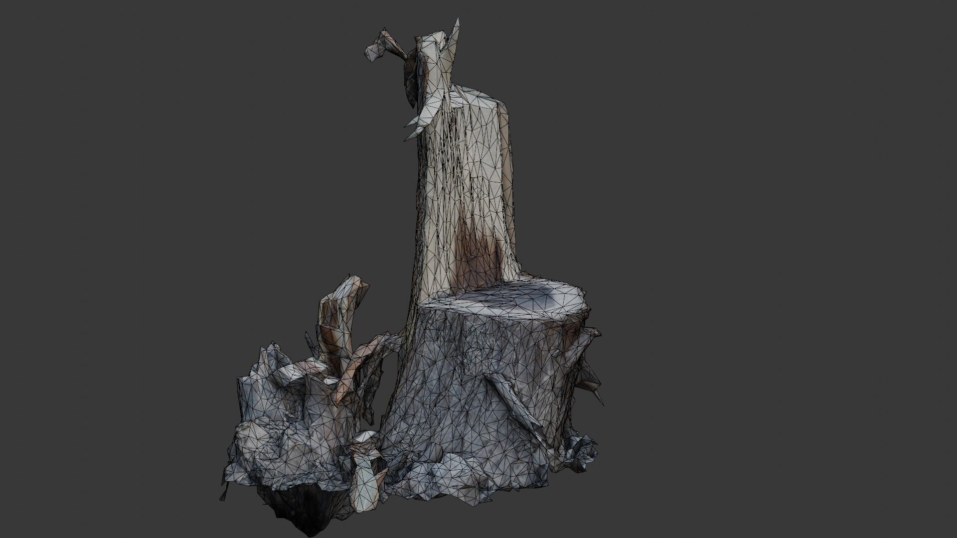 Tree Stump with Broken Branches Low-poly 3D model_2