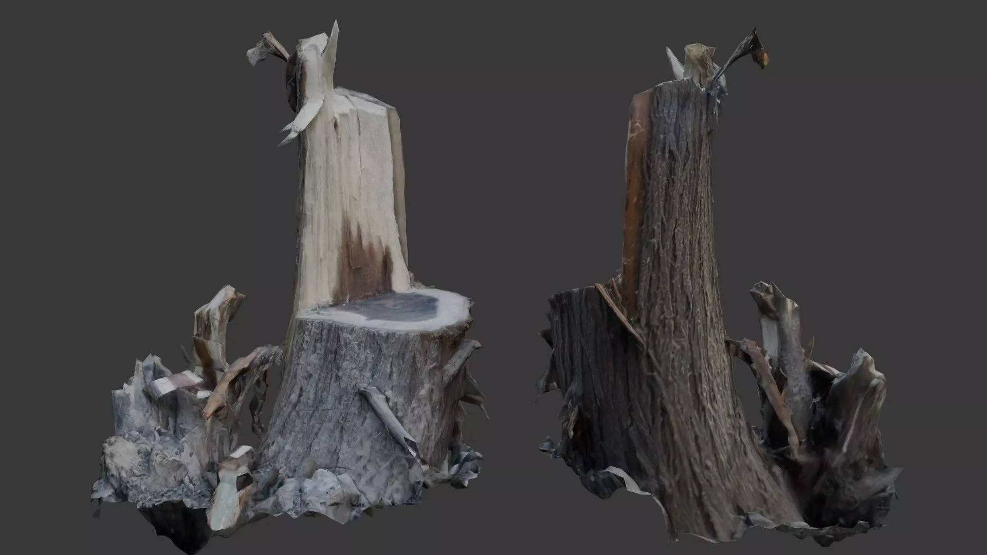 Tree Stump with Broken Branches Low-poly 3D model_0