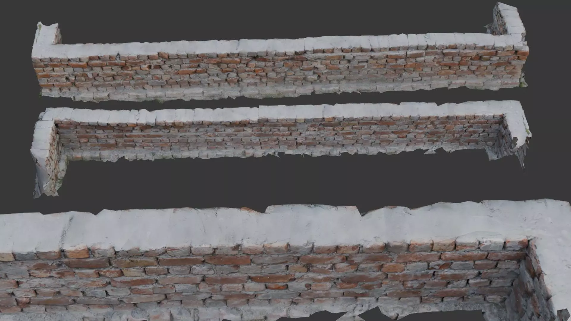 Damaged Brick Wall Low-poly 3D model