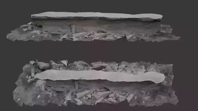 Broken Concrete Slab with Debris