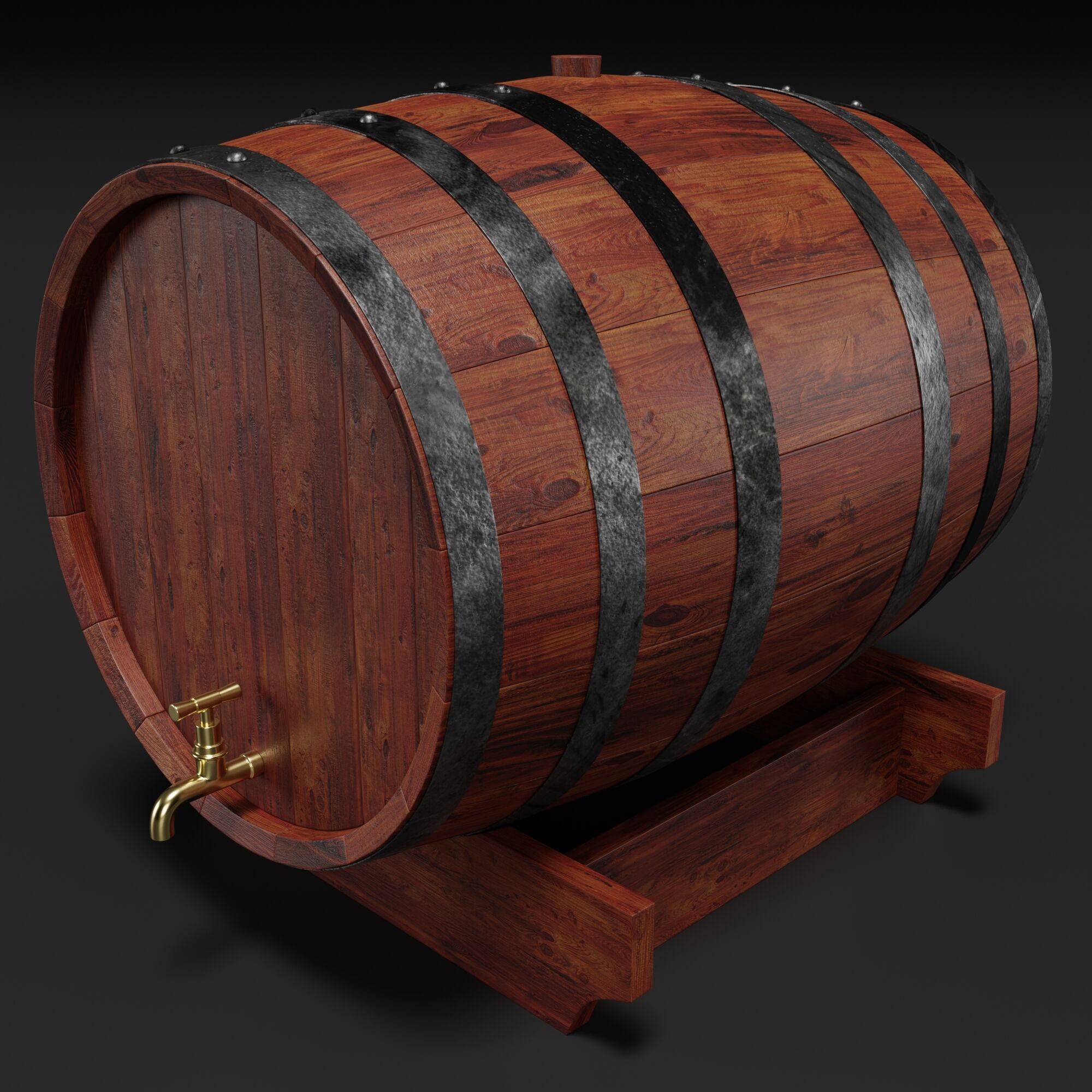 Wooden Barrel 3D model_7