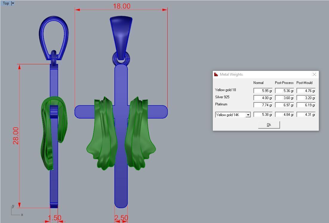 Cross pendant gold 3D print model_2