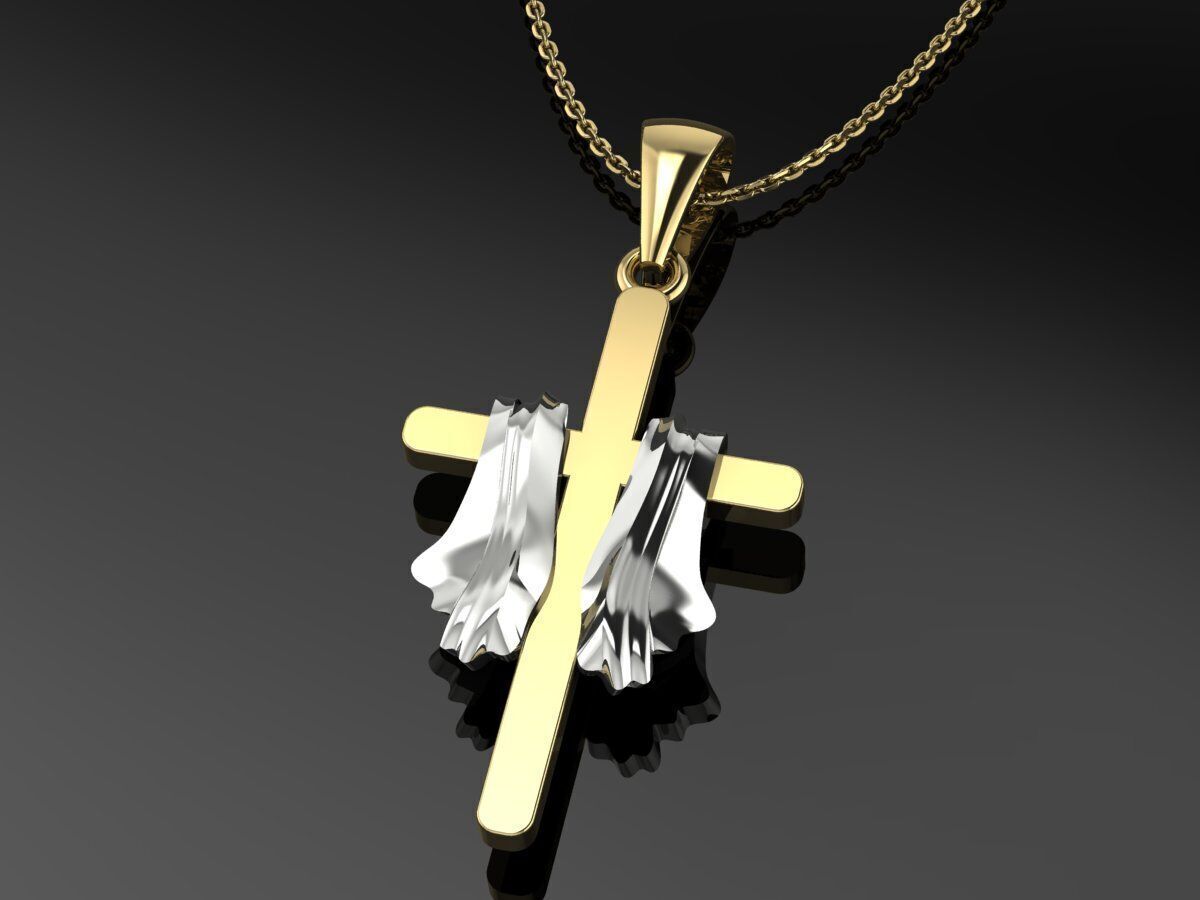 Cross pendant gold 3D print model_1