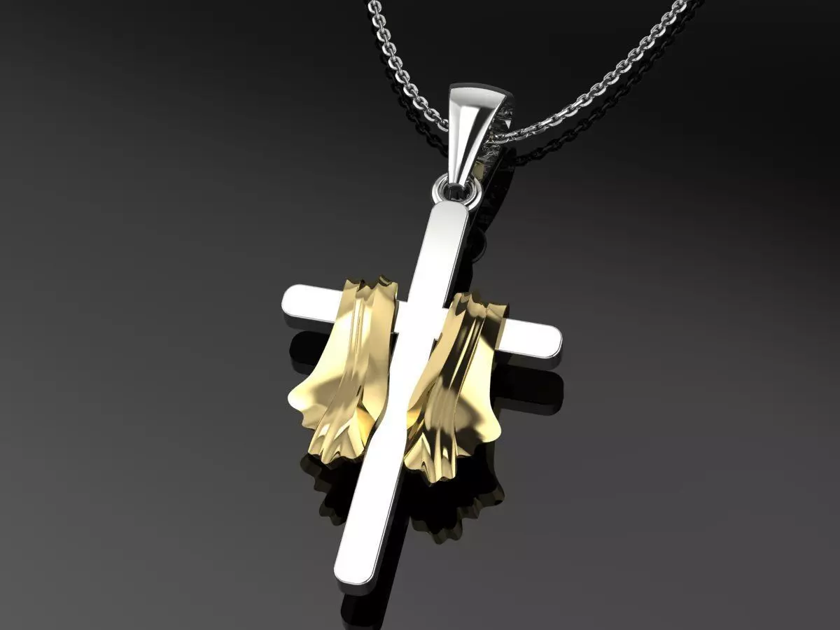 Cross pendant gold 3D print model_0