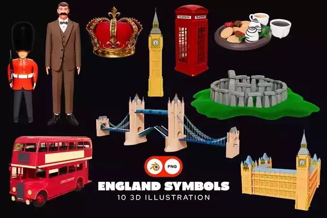 England Symbols 3D Illustration Pack