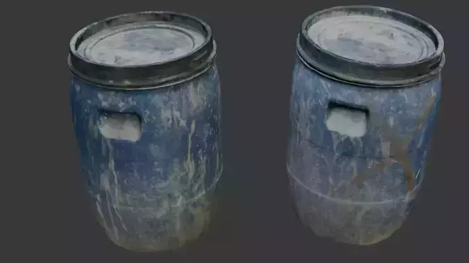 Old Blue Plastic Barrel 3D Model 
