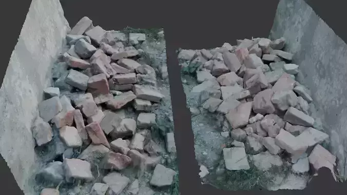 Scattered Bricks Pile 3D Model