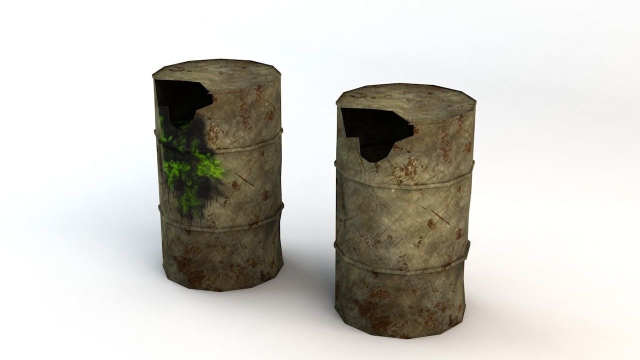Broken Low Poly Barrels Low-poly 3D model_1