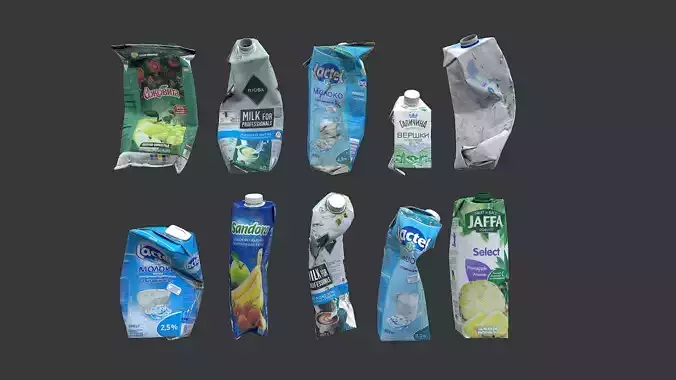 Old dirty tetra pak juice milk cream set 7