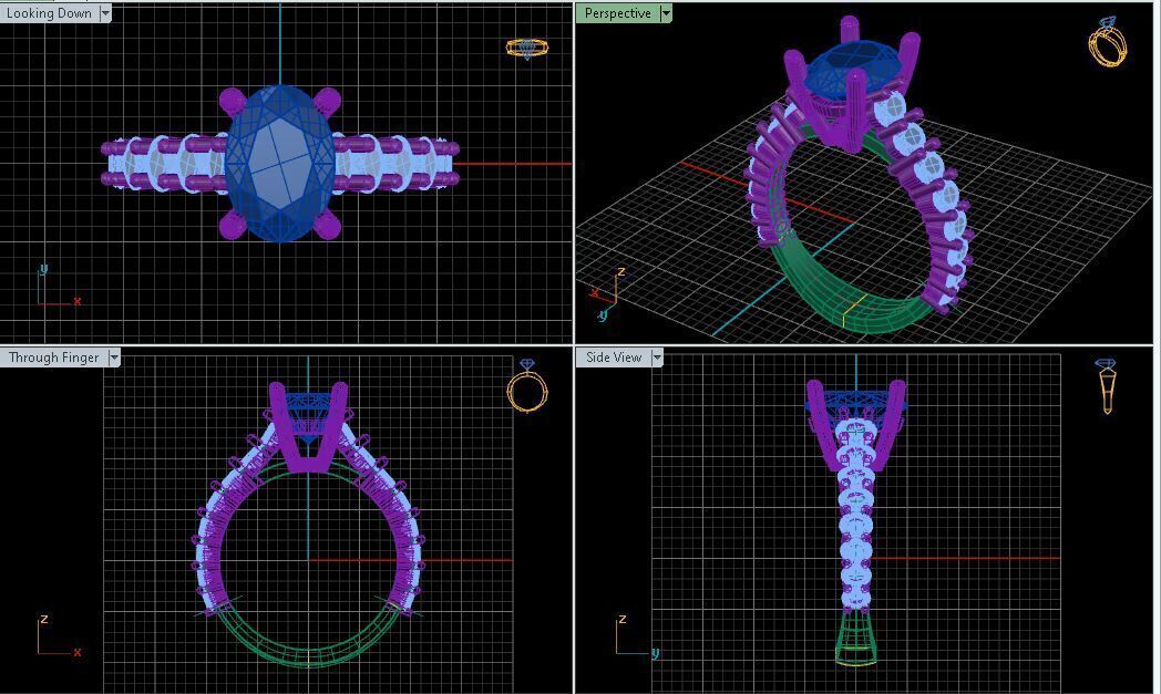 Engagement Ring With Oval Diamond Around It 3D model_3
