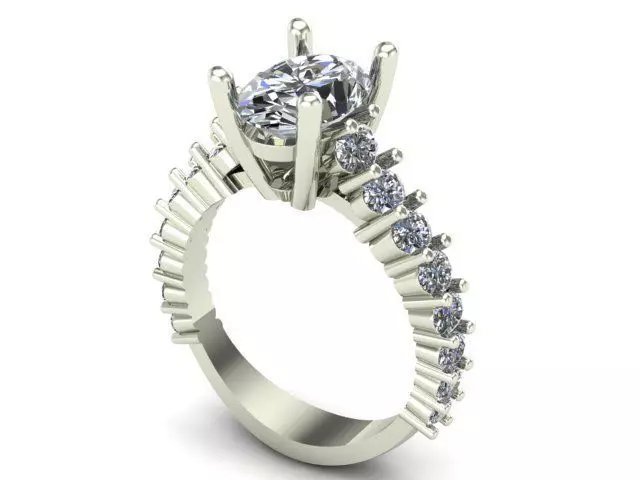 Engagement Ring With Oval Diamond Around It 3D model_0