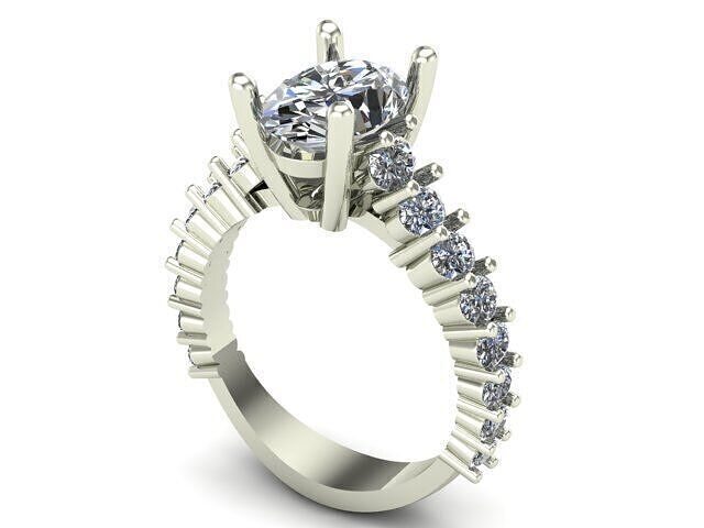 Engagement Ring With Oval Diamond Around It 3D model