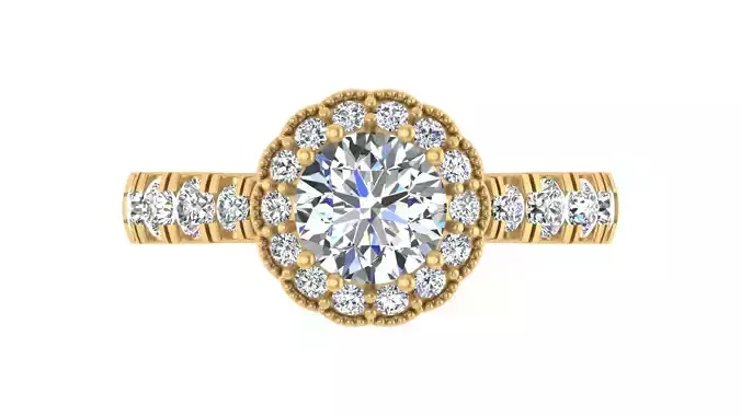 Round-Cut Blue Gemstone Halo Engagement Ring 