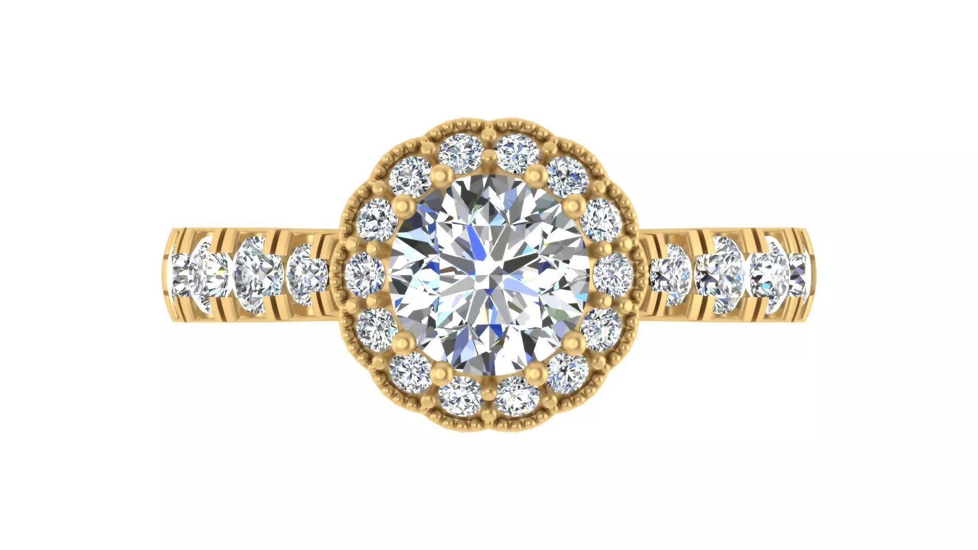 Round-Cut Blue Gemstone Halo Engagement Ring 3D print model