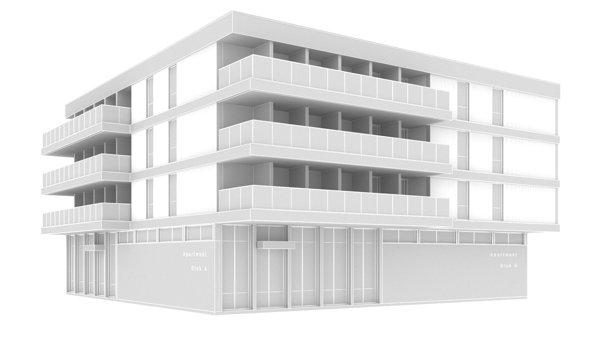 apartment building realistic Low-poly 3D model_14