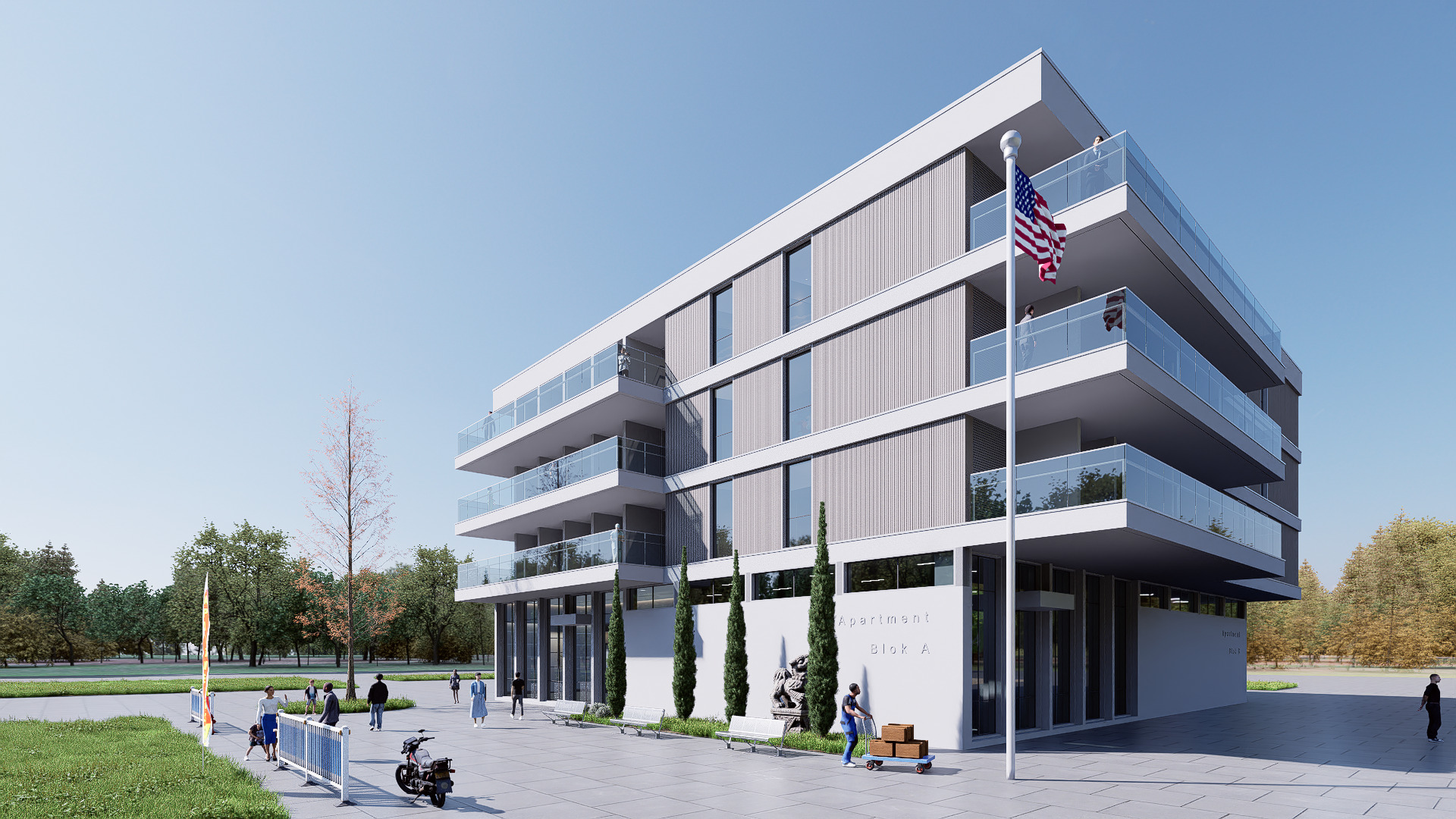 apartment building realistic Low-poly 3D model_7