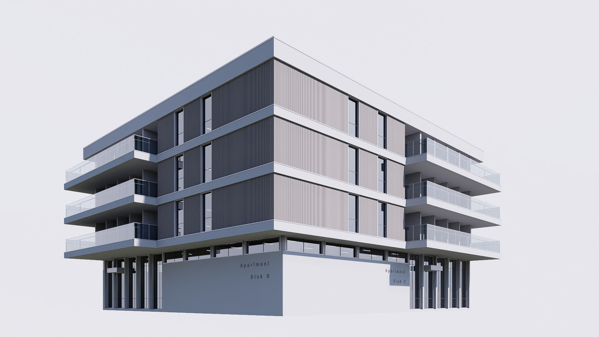 apartment building realistic Low-poly 3D model_3