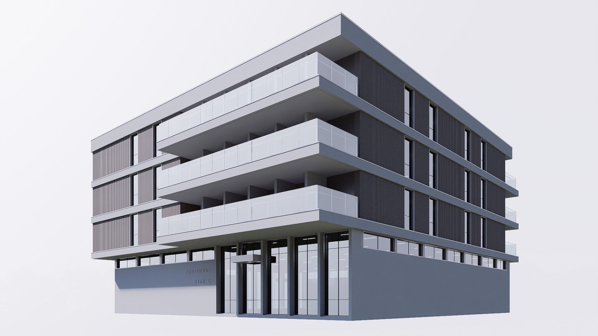 apartment building realistic Low-poly 3D model_4