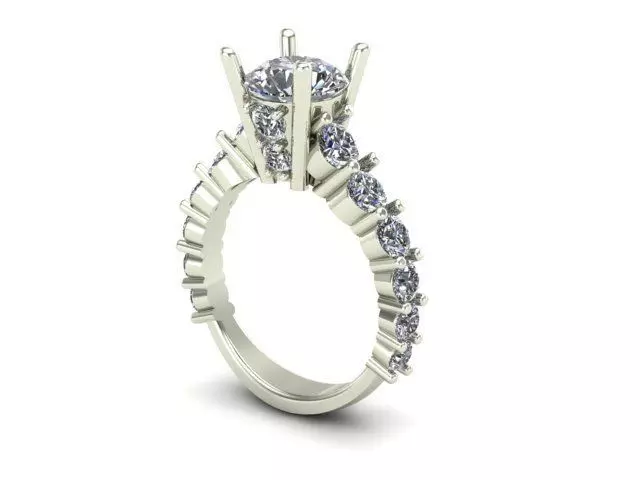 Engagement Ring With Many Round Diamond On It 3D model_0