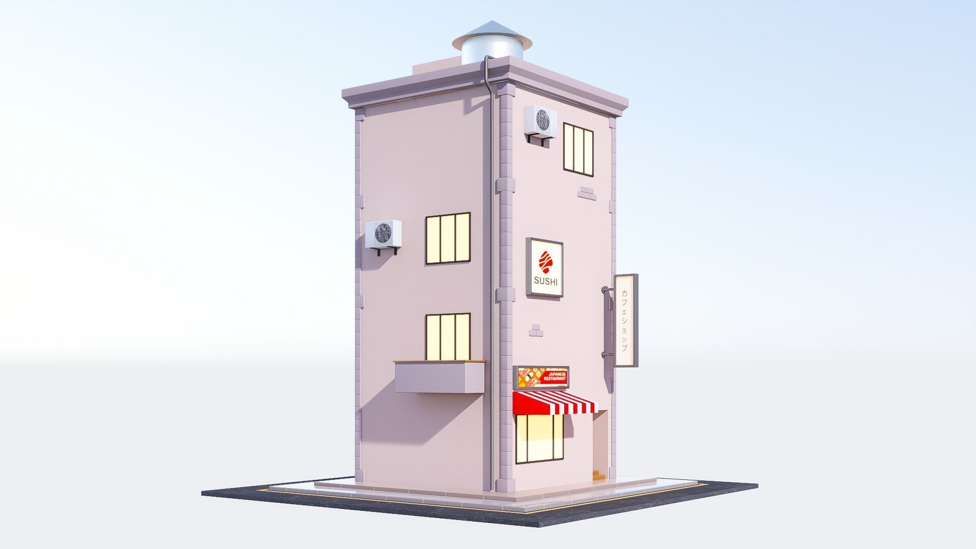 Building cartoon Low-poly 3D model_5