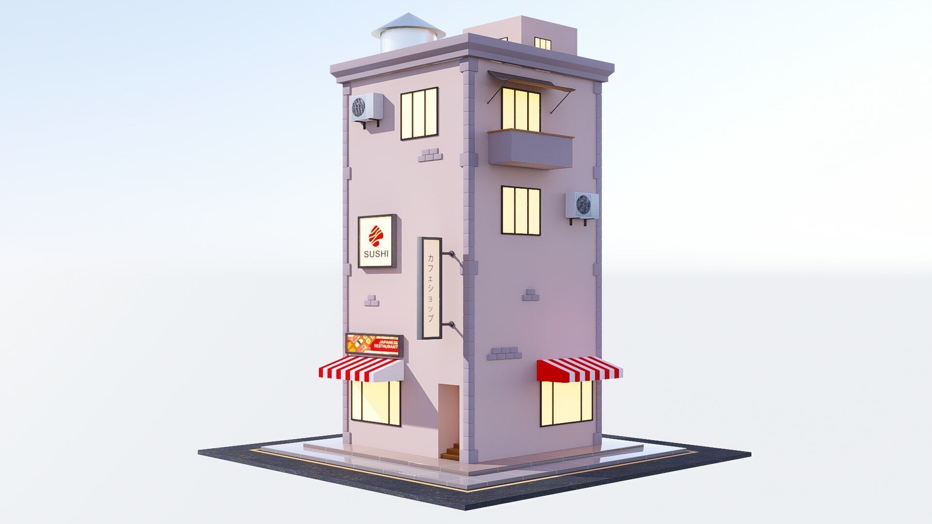 Building cartoon Low-poly 3D model_3