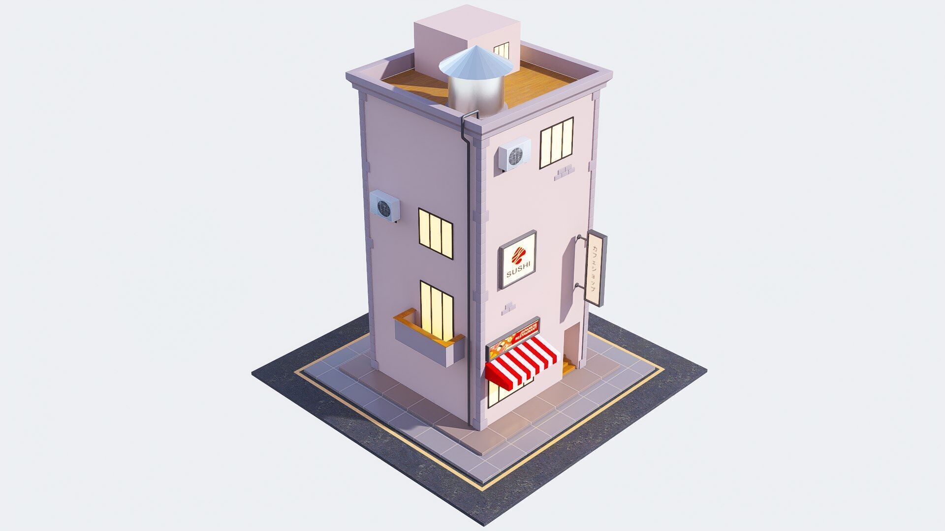 Building cartoon Low-poly 3D model_1