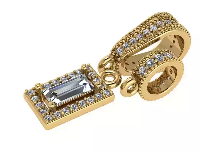 Pendant necklace with a gemstone Baguette Straight 3D model