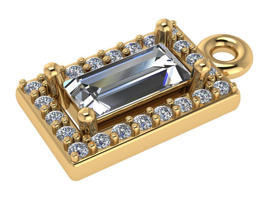 Pendant necklace with a gemstone Baguette Straight 3D model 3D print model_5