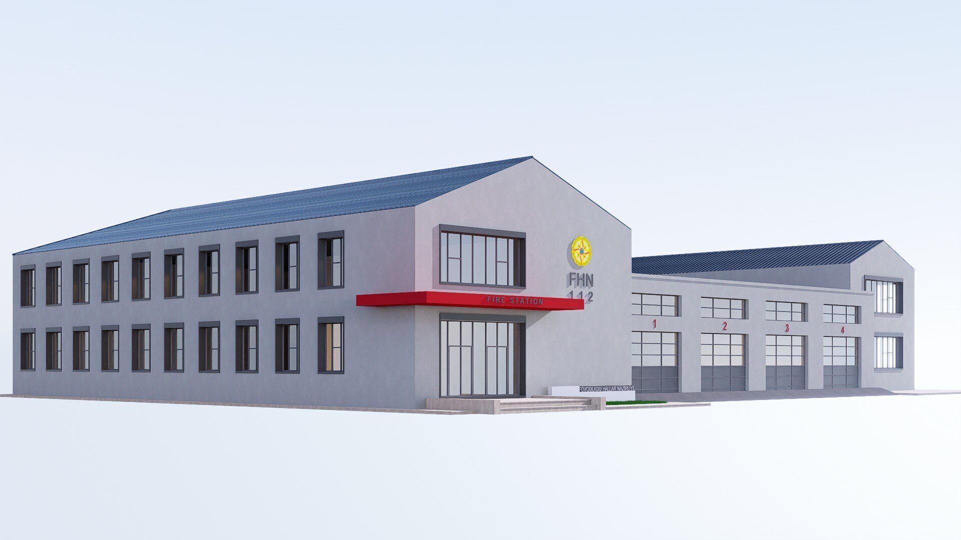 Fire station Low-poly 3D model_2