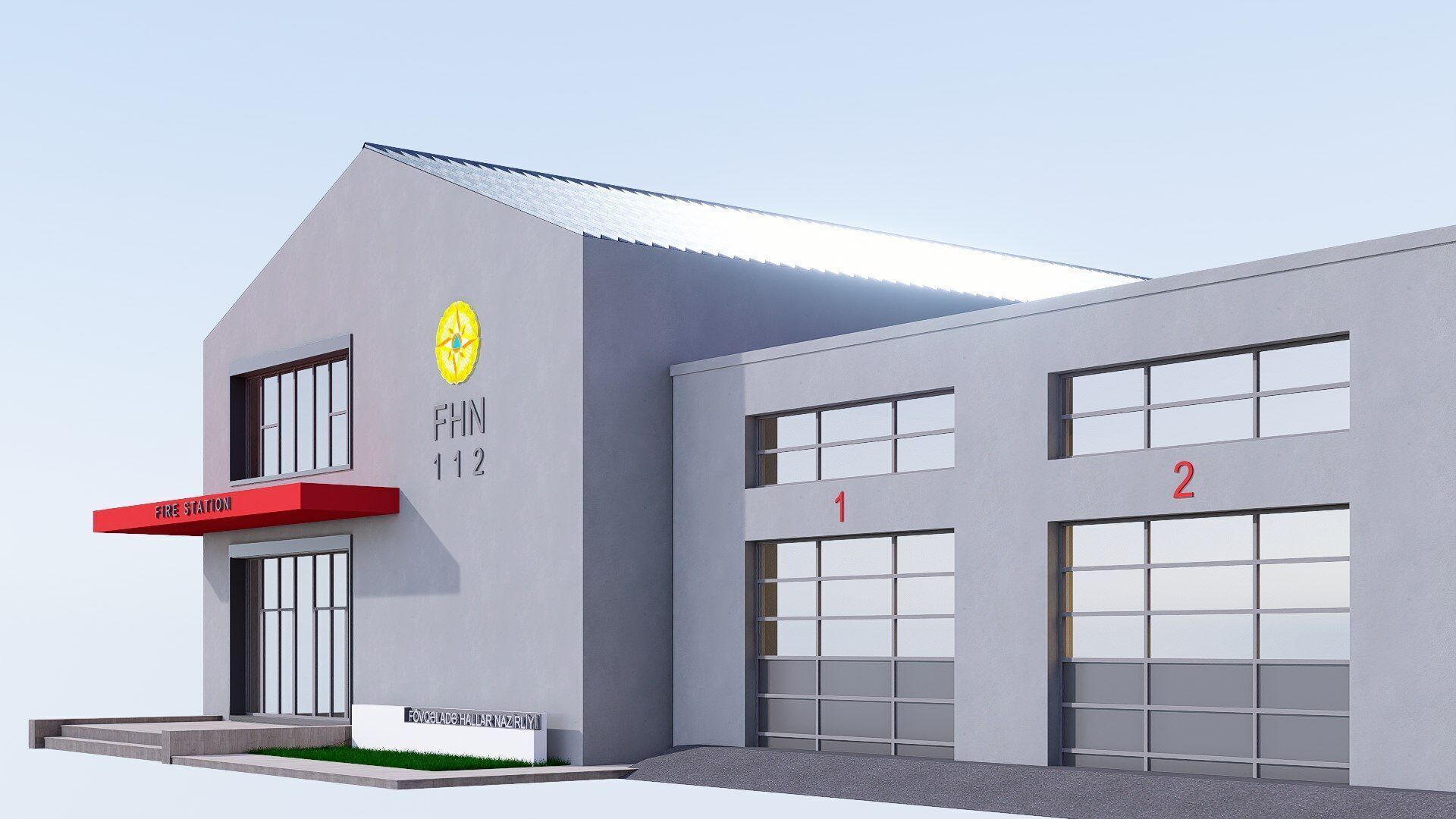 Fire station Low-poly 3D model_1