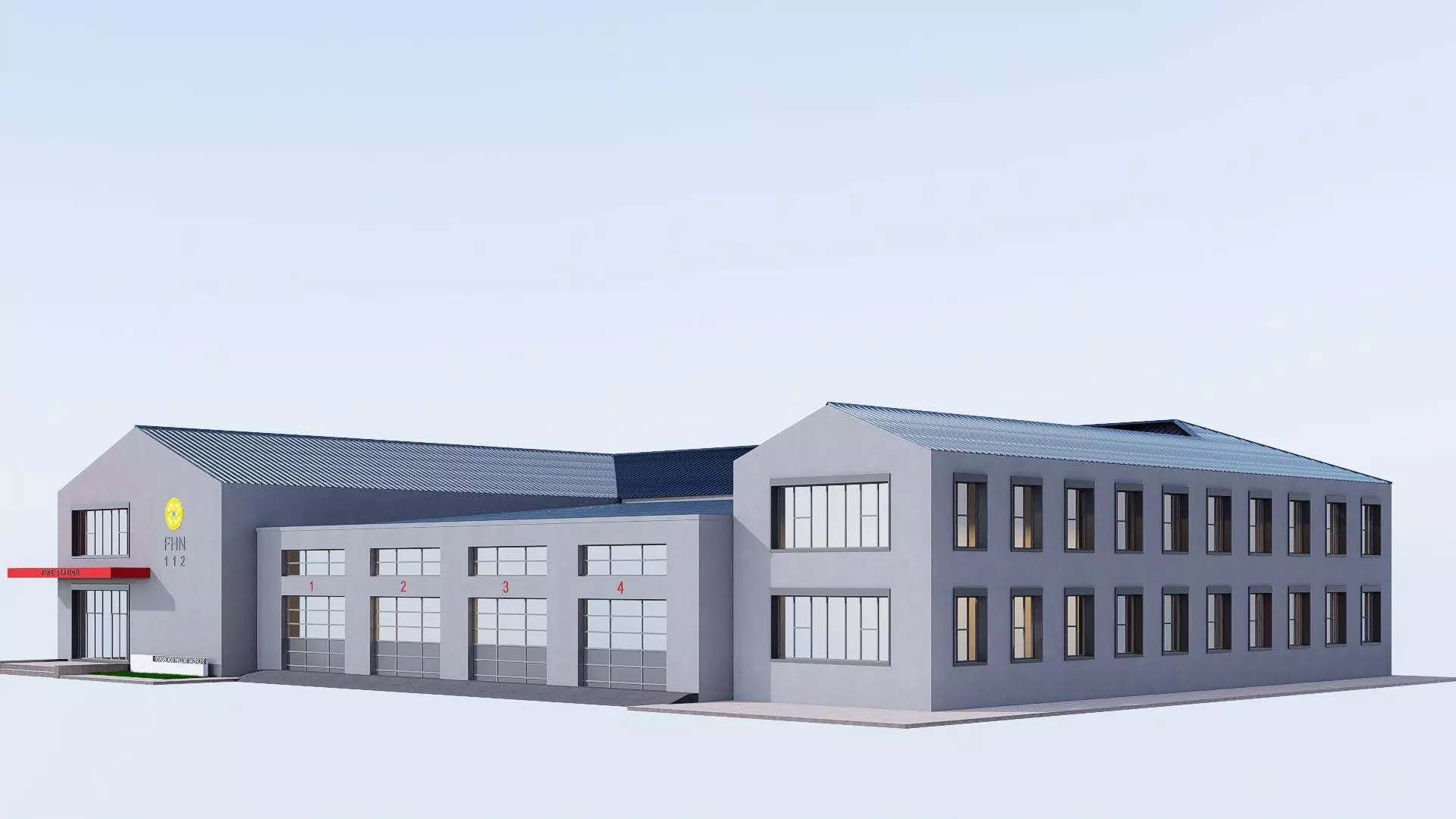 Fire station Low-poly 3D model_0