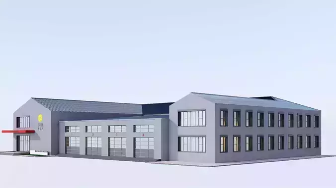Fire station Low-poly 3D model Fire station Low-poly 3D model